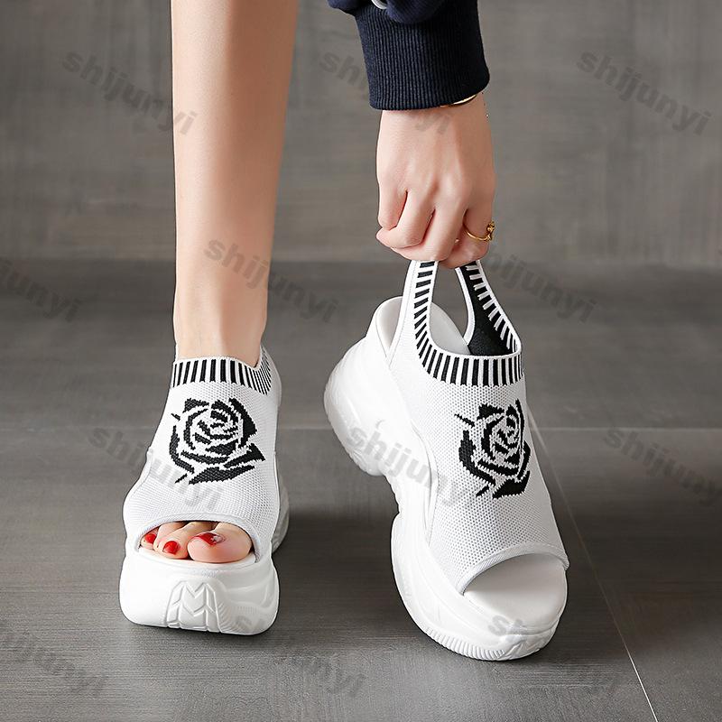 Fashion Women Summer Shoes 2025 Summer New Height Increase Non Slip Peep Toe Fly Weave Sandals Platform Sport Casual Women Wedge Shoes
