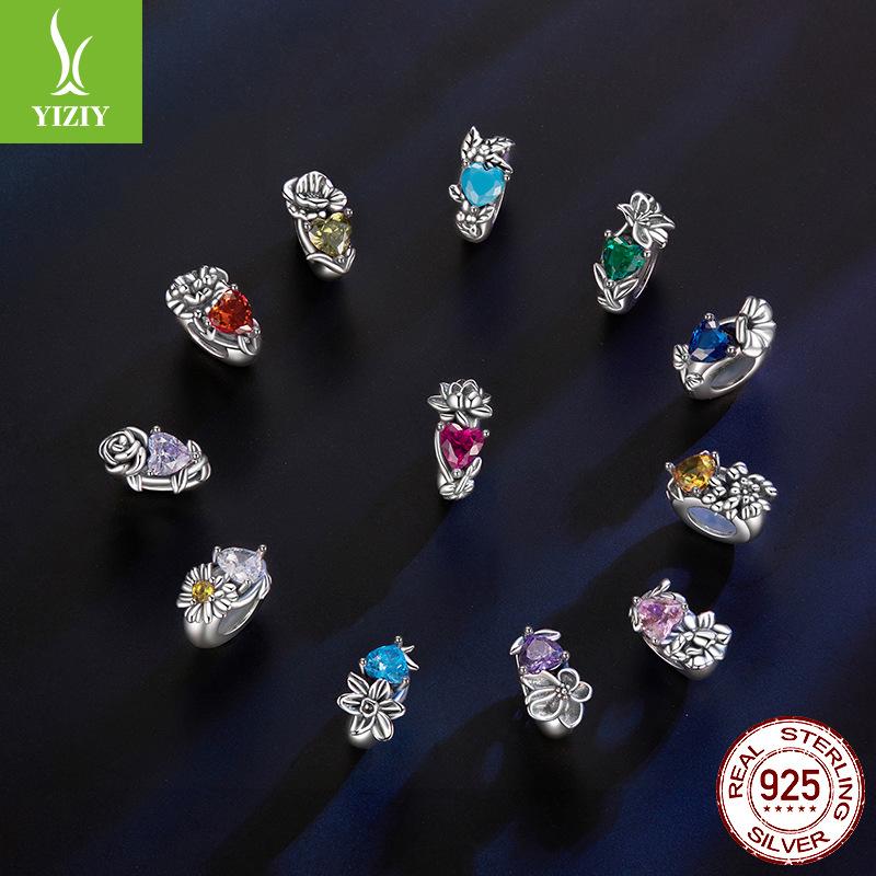 Twelfth Birthstone Flower Silicone Beads 925 Sterling Silver Diy Beaded Bracelet Accessories Bead Separator