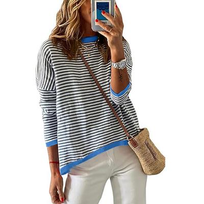 Women's Fashion Casual Spring Fall Stripe Print Long Sleeve O-Neck Blouses & Shirts