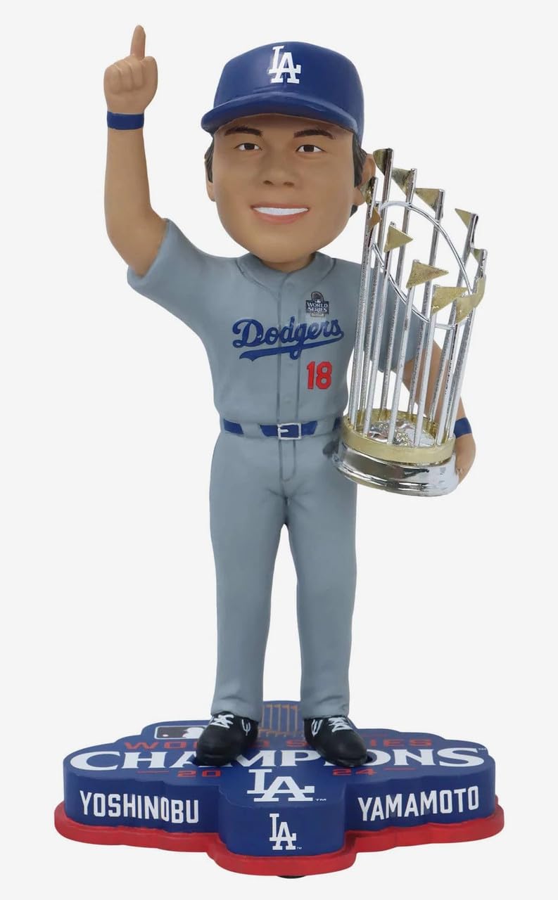 

[Limited to 2024] Yoshinobu Yamamoto Los Angeles Dodgers Bubble Head Doll with World Series Championship Trophy, Official MLB Item [Parallel Import]
