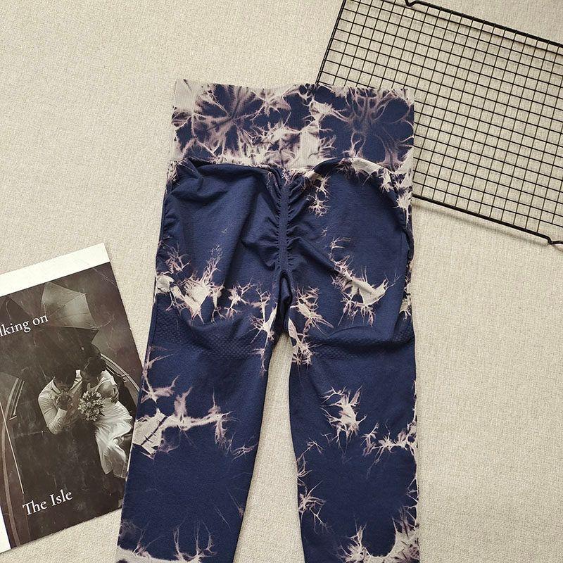 

Tie Dye Sports Fashion Peach Hip Raise Fitness Pants High Waist Belly Contracting Wait Lifting Tight Pants Running Spring & Fall Yoga Pants Navy Blue L
