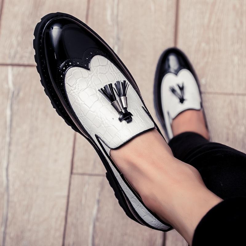 Elegant Men Brogue Tassels Casual Platform Formal Pumps Pointy Toe Shoes Slip On Loafers