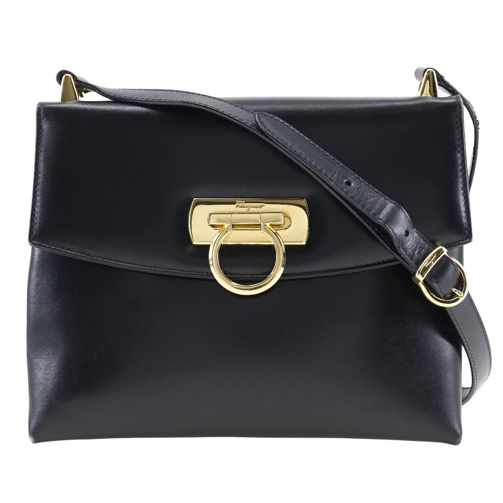

Salvatore Ferragamo Gancini Shoulder Bag black Calfskin Women Used