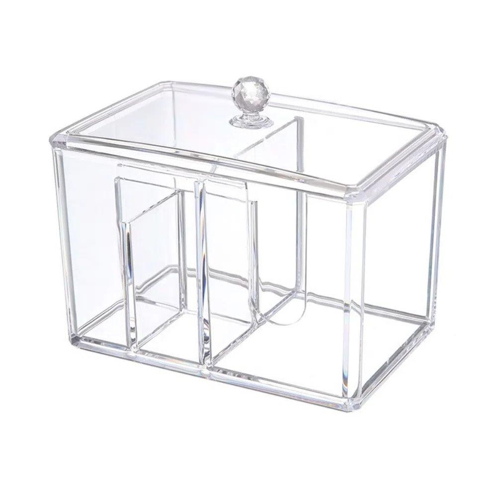 

с Крышкой Разделенная Коробка для Макияжа Прозрачный Органайзер Диспенсер для Тампонов Косметическая Подставка для Домашнего Использования чистый