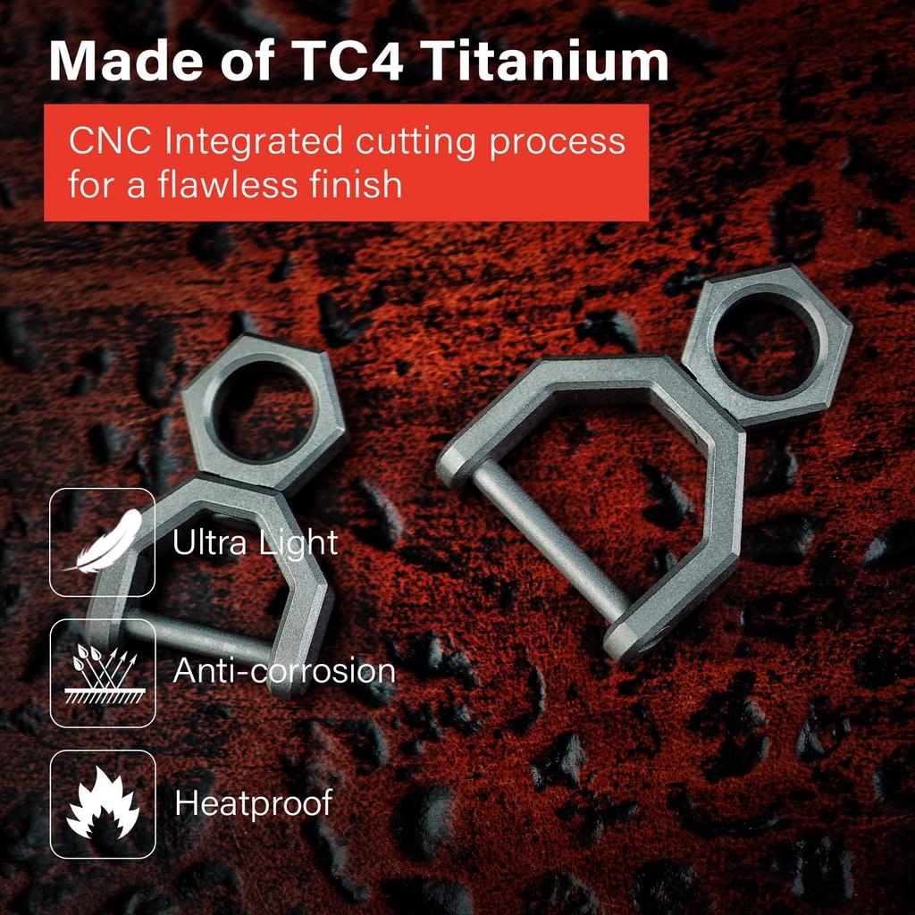 [MecArmy] CH5 Titanium Rotating D Shape Key Ring, Utility Key Ring with Screw Shackle,