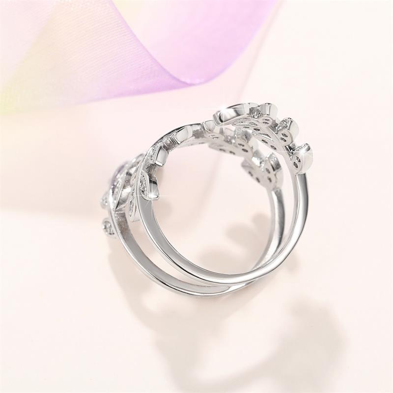 Huitan Fresh Style Women Ring Leaf Shaped Aesthetic Accessories for Wedding Party Gentle CopperColor Jewelry Inlaid Bright CZ