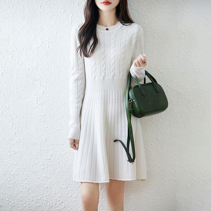 Women Sweater Dress 100% Wool MODERN NEW SAGA O-neck Knit Long Pullover Winter Jumpers Wool Long Dress Female