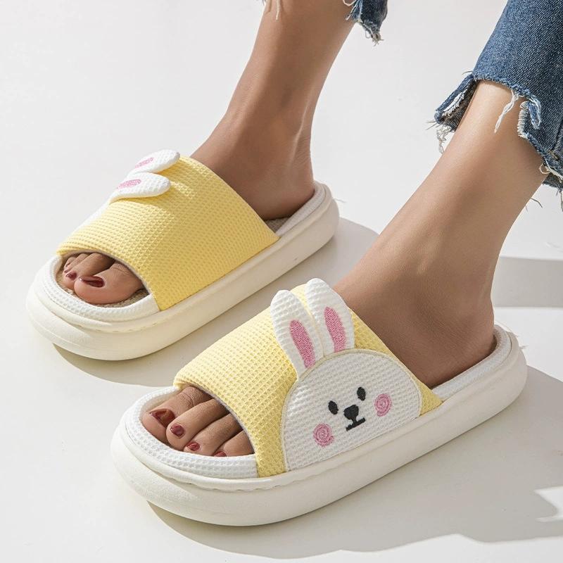 Fashion Cute Cartoon Rabbit House Slippers Women Spring Autumn Soft Anti Slip Linen Slippers for Woman Mix Color Platform Slides Mujer