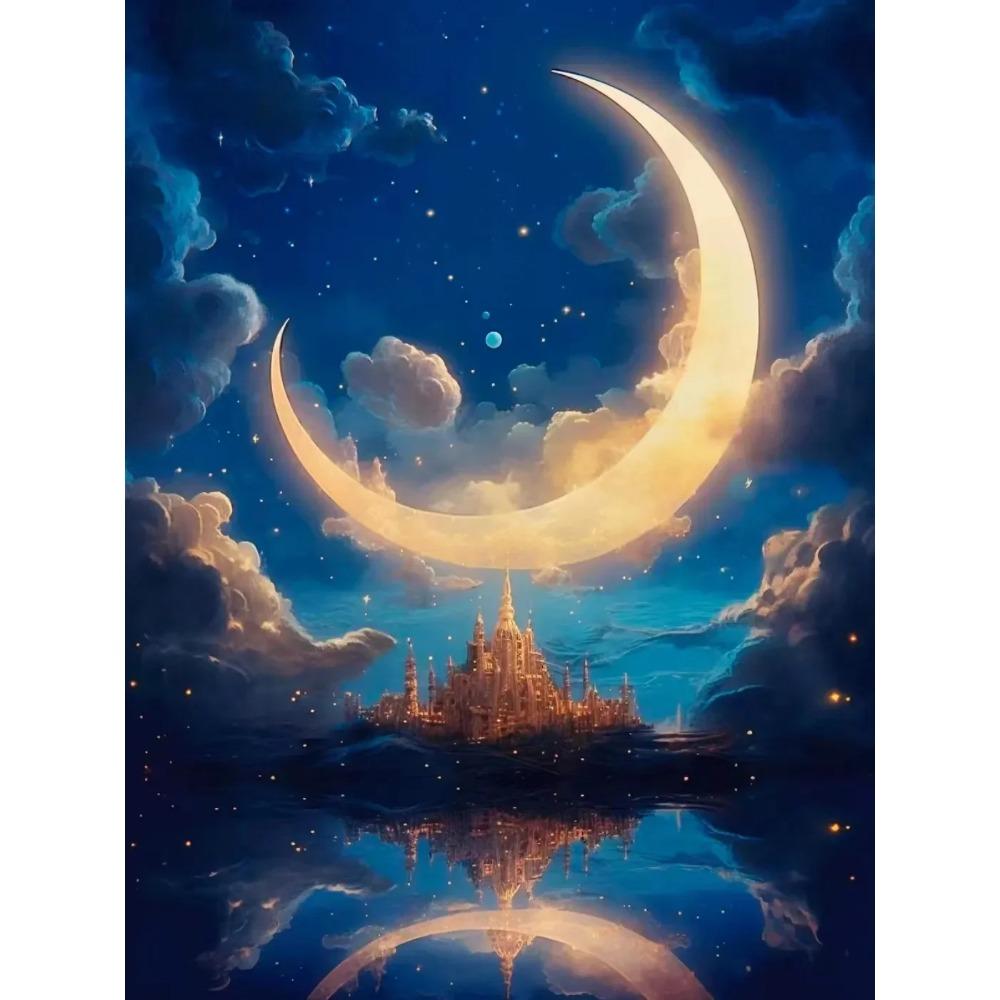 Diamond Painting Full Drill Moon Castle Round Diamond Painting Handmade Fantasy Rainbow Tree Diy Diamond Mosaic Painting Home Decoration