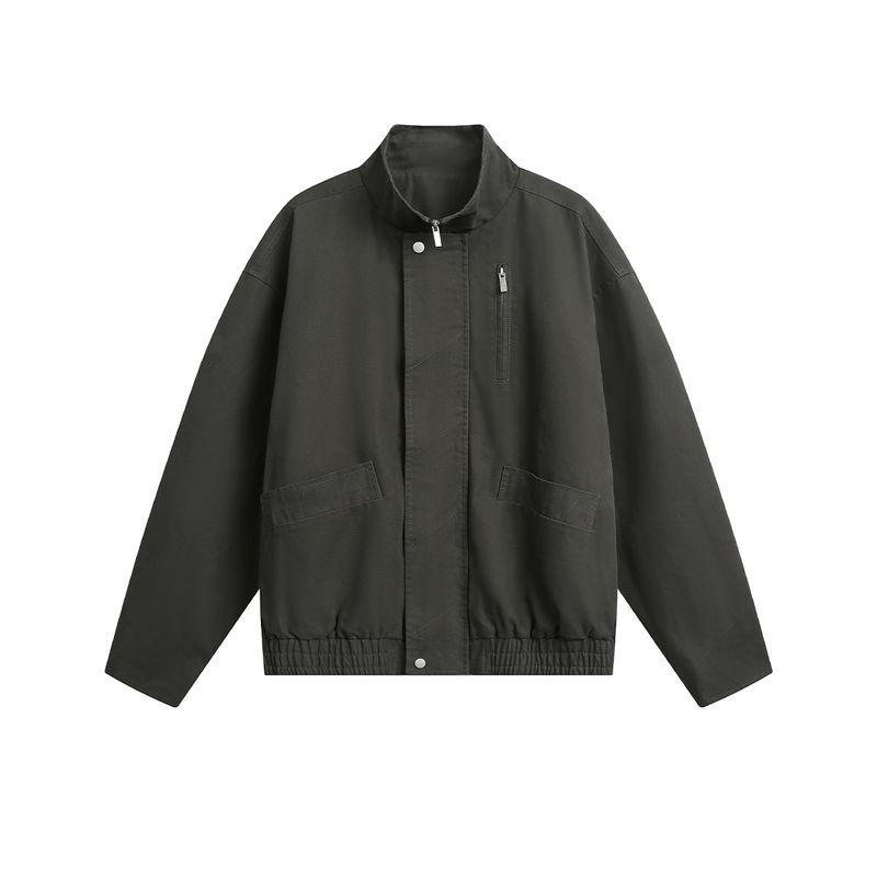 

Men s American Retro Bomber Jacket with Stand Collar, Unisex Boxy Short Workwear Jacket, Trendy Barn Style Dark gray M