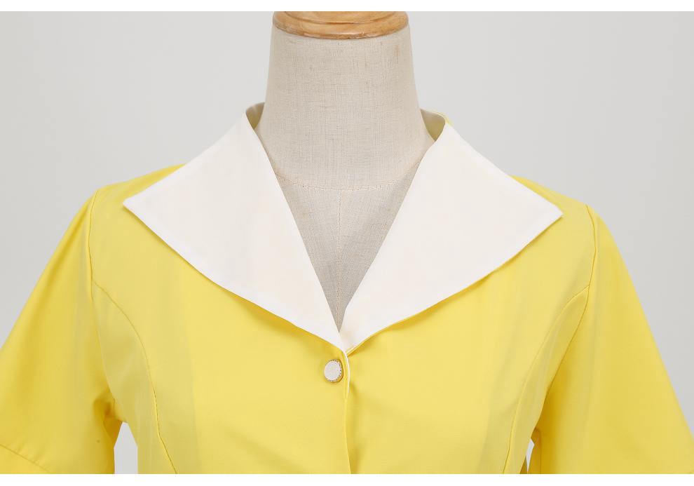 Retro V-Ausschnitt Reverskleid - Einfarbig, Kurze Ärmel, 1950er Elegantes Oversized-Saum, Perfekt für Freizeit oder Party-Events