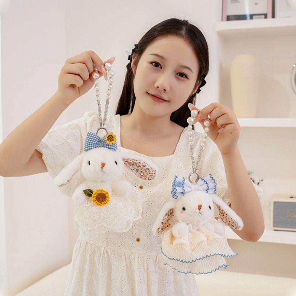 Bowknot Drooping Ear Rabbit Pendant Plush Stuffed Bag Hanging Pendant Plush Rabbit Keychain  Unisex