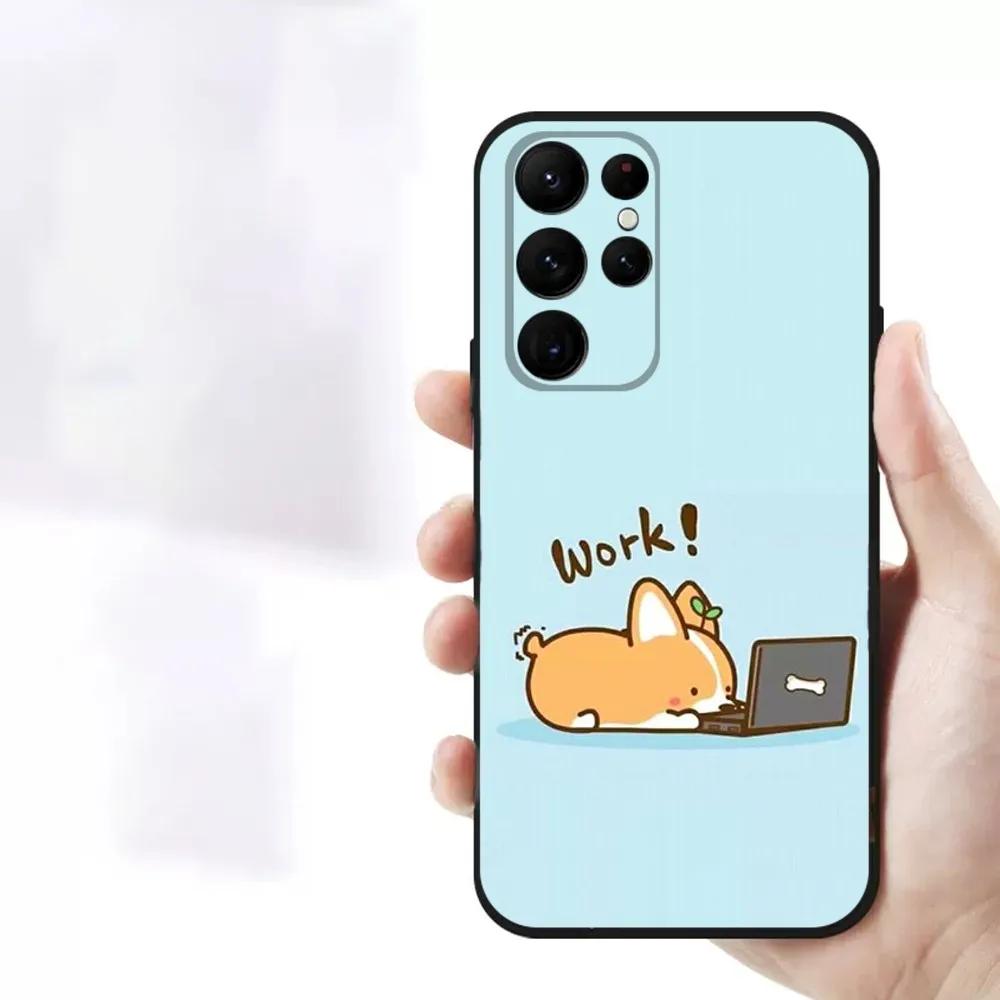 Süßer Corgi Welpe   Handyhülle Für Samsung S23,23,22,30,21,10,9,Note20 Ultra,Lite,Ultra,5G,Plus,FE,Schwarze Weiche Hülle