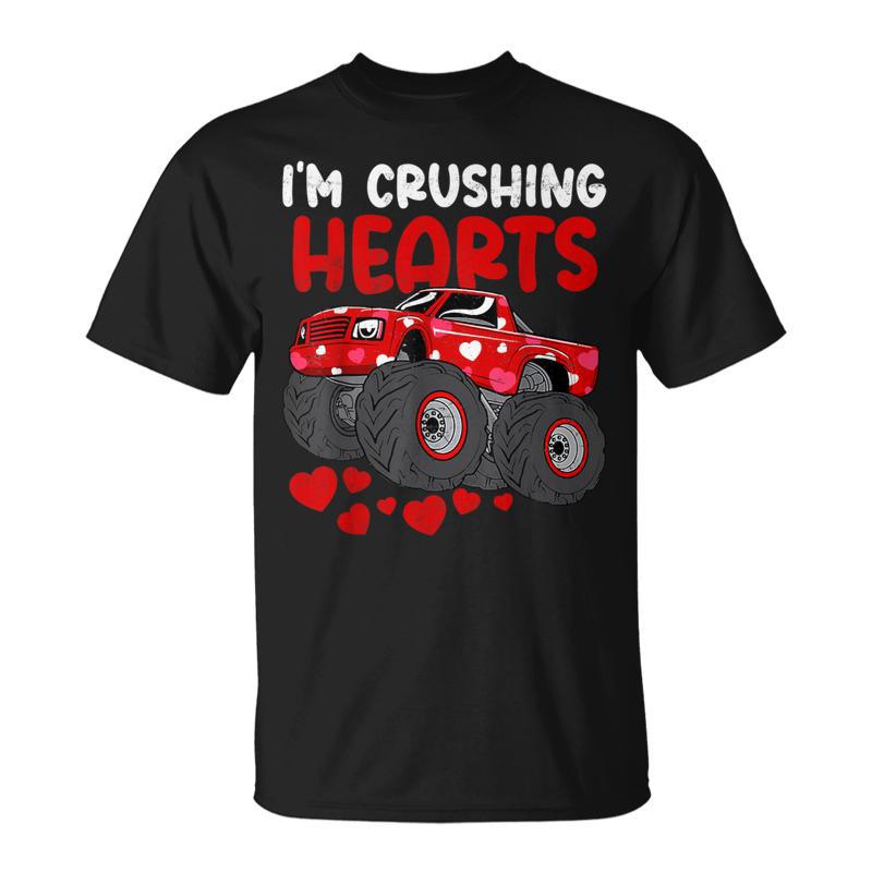 Monster Truck Crushing Crush Hearts Day Happy Valentines T-Shirt