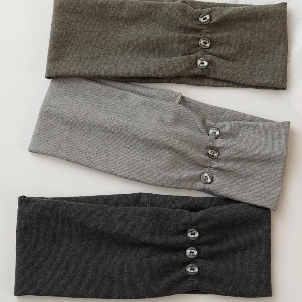 Pleated Women Headband Elastic Head Wrap Vintage Wide Button Headband for Students Daily