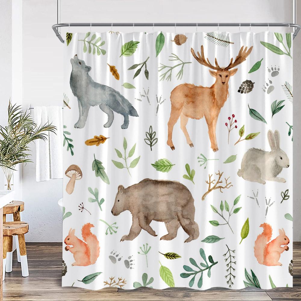 Cartoon Shower Curtain Ocean Animals Blue Whale Tropical Fish Lion Plantes Kids Bathroom Decor Polyester Bath Curtain with Hooks