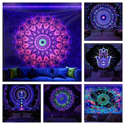 Blacklight Mandala Tapestry Bohemian Hippie Room Decor Aesthetic Uv Reactive Yoga Meditation Wall Hanging Tapestrie For Bedroom