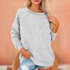 Women's Fashionable Solid Color Round Neck Long Sleeved Plush Warm Pullover Top