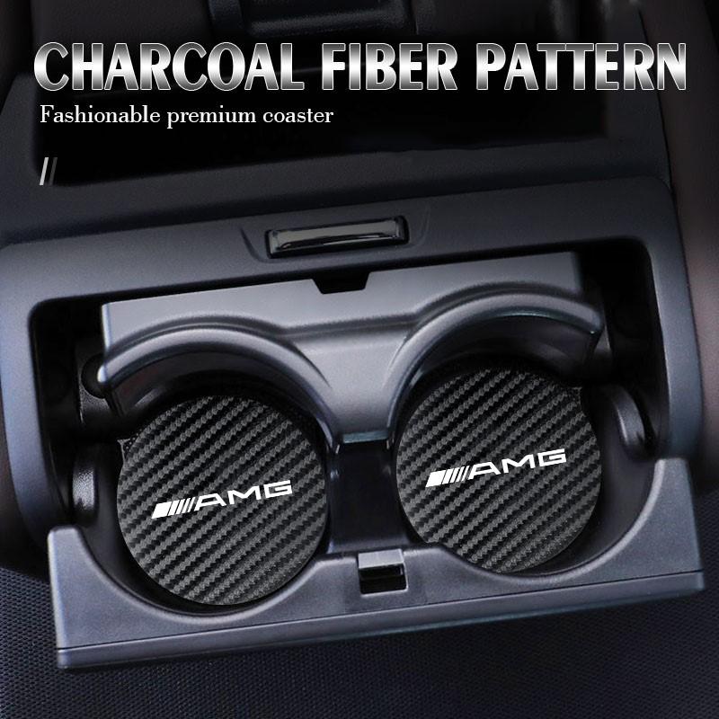 2Pcs Leather Coaster Anti-noise Water Cup Pad Cushion For Mercedes Benz AMG W204 W205 W203 W211 W212 W213 W201 W210 W124 W126