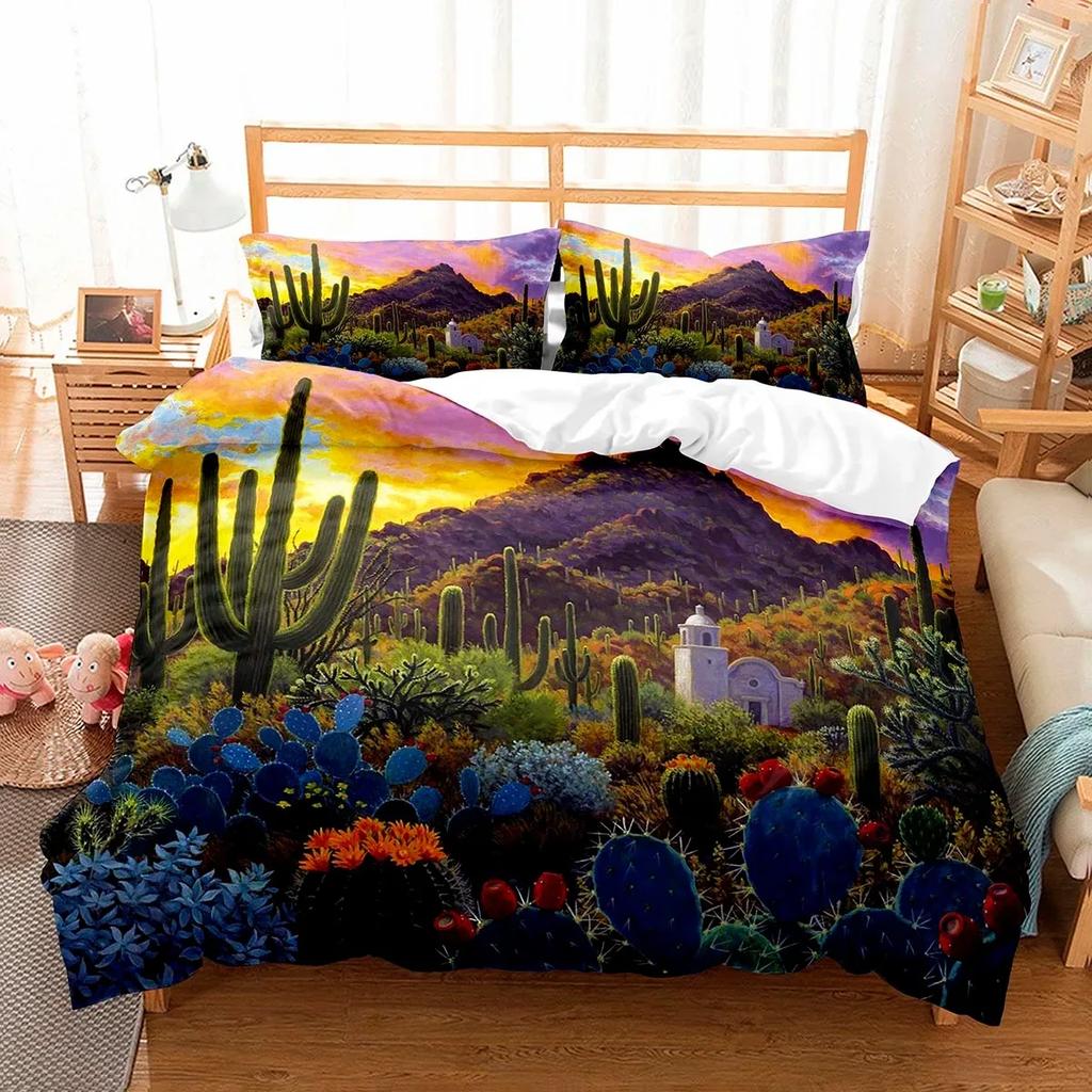 Cactus Duvet Cover Set Desert Plants Pattern Comforter Cover Double Single Size For Kids Teens Adults Bedding Set Quilt Cover
