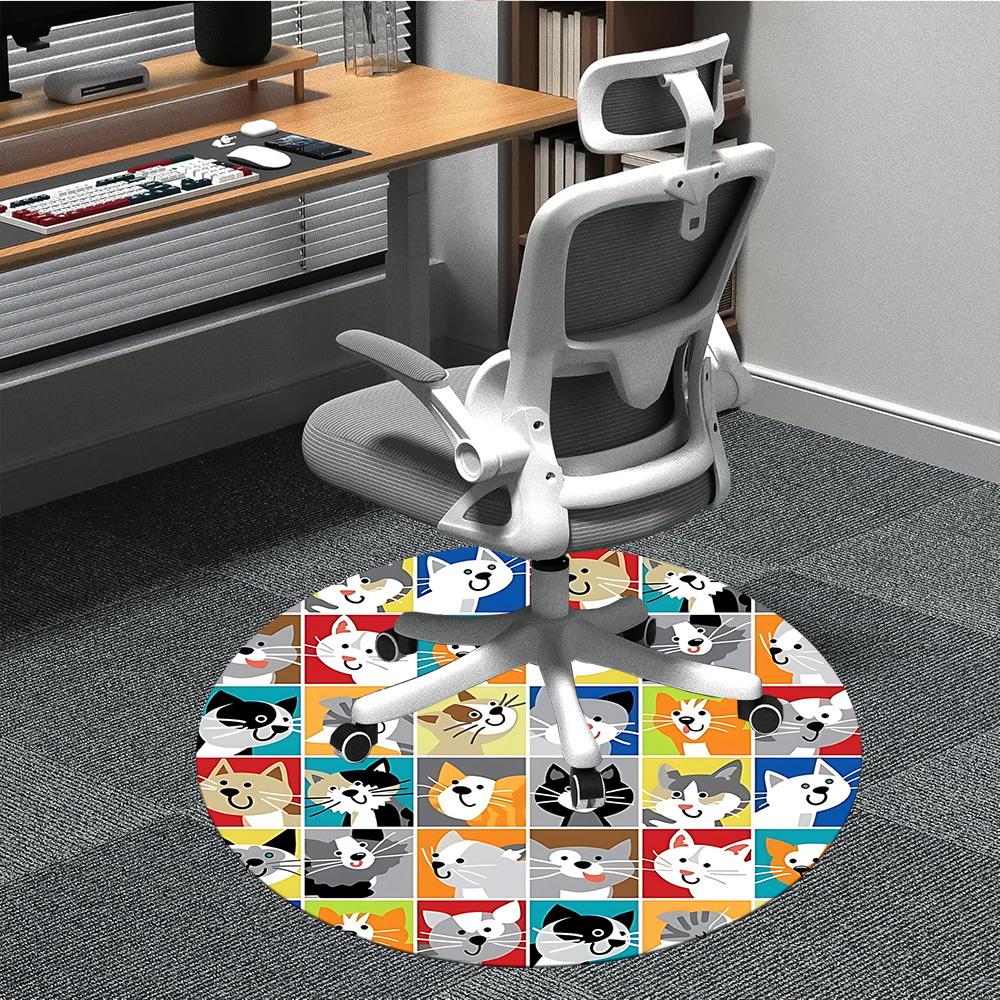 

1PC Cat Collection Office Round Area Rug, Indoor Mat Suitable ForOffice, Under Office Chairs Bedroom Living Room Home Decor, Room Deco, D068 80cm by 80cm