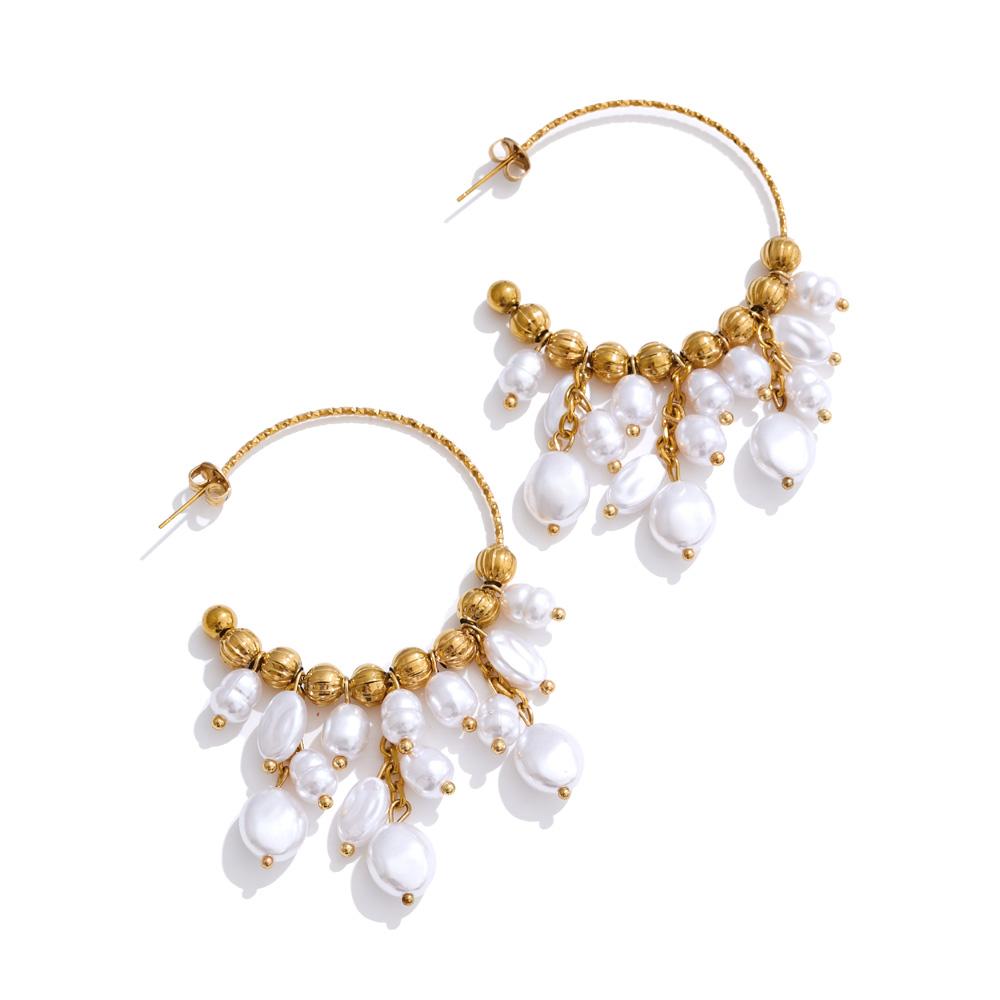 

Yhpup Popular Baroque Simulated Pearls Drop Handmade Earrings for Women Stainless Steel Charm Chic Elegance Handmade Jewelry