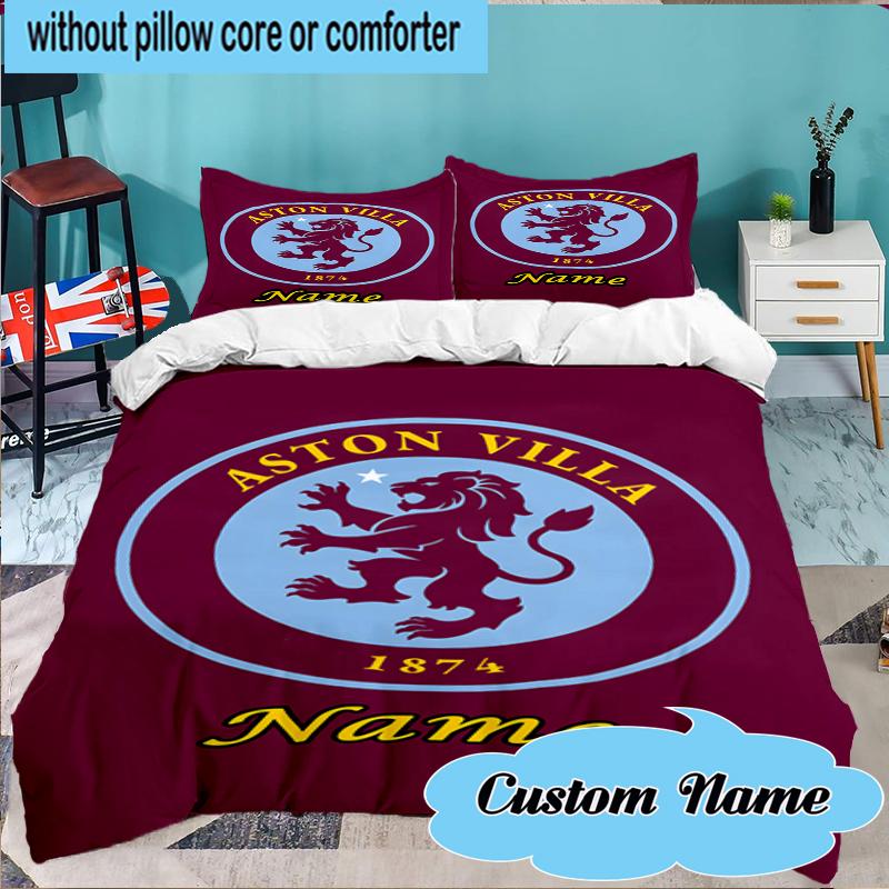 Custom Name Aston FC Crest Bedding Set 3pcs, Bedding Set Including 1pc Duvet Cover And 2pcs Pillowcases for Bedroom, Dormitory Gift
