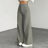 Women's High Waist Wide Leg Pants, Basic Casual Trouser with Button Detail, Solid Grey
