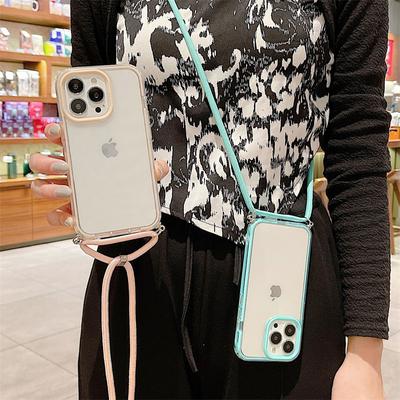 Custodia per telefono antiurto in acrilico trasparente 3 in 1 per iPhone 13 12 11 Pro Max X XR XS 8 7 Plus Collana con tracolla Cordino Custodia per telefono Capa