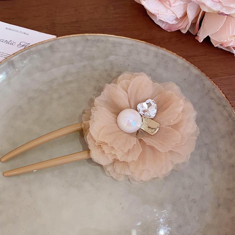 Fabric mesh flower hairpin simple high-end hair accessories fashion versatile niche headgear