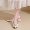 Fashion Crystal Square Buckle High Heels Sandals Women Spring Summer Slip On Pointed Toe Pumps Woman Thin Heel Party Wedding Shoes Mujer