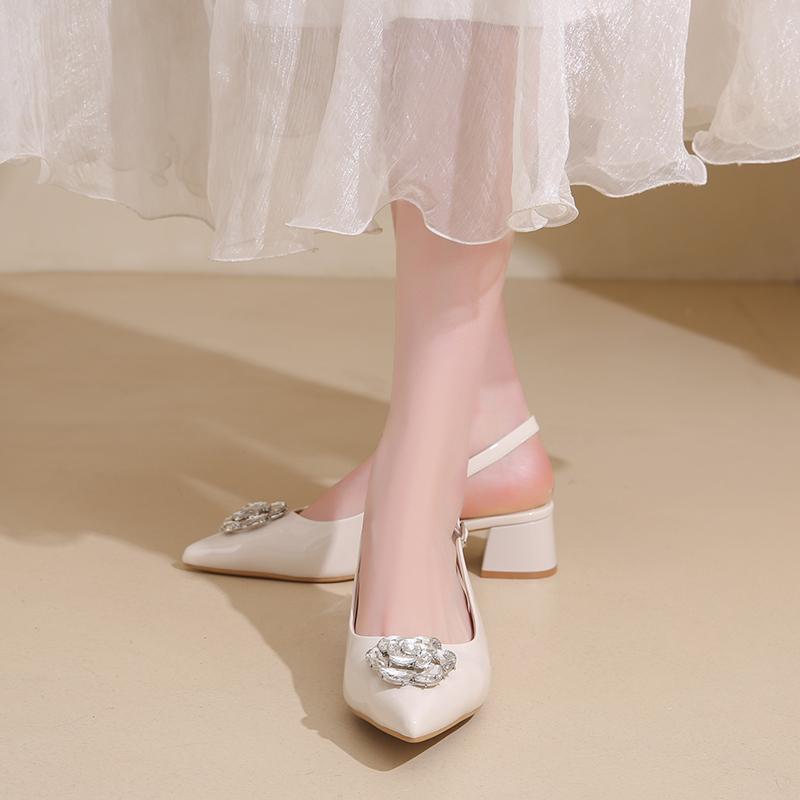 Fashion Crystal Square Buckle High Heels Sandals Women Spring Summer Slip on Pointed Toe Pumps Woman Thin Heel Party Wedding Shoes Mujer