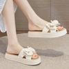 Leather slippers women's summer new fashion bow versatile thick-soled outer wear sponge cake beach cool slippers