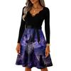 Women's Vintage Casual Halloween Dress with Long Sleeve V-Neck and Blood Drop Print