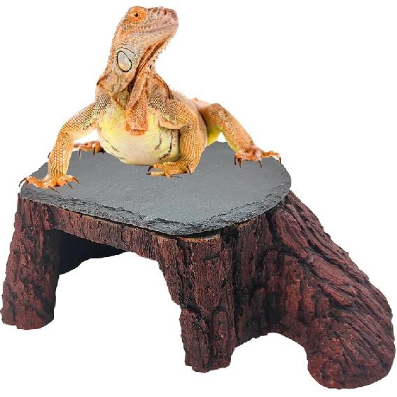 Bearded Dragon Basking Platform, Leopard Gecko Humid Hide, Reptile Hide Cave with Heat Storage Slate Stone, Crested Gecko Basking Rock, Hideout for