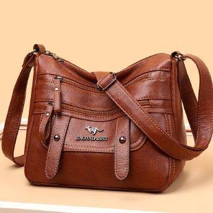 WTEMPO Soft Washed PU Leather Crossbody Bag Multi Zipper Adjustable Wide Strap Large Capacity Shoulder Messenger Bag for Women Daily Use