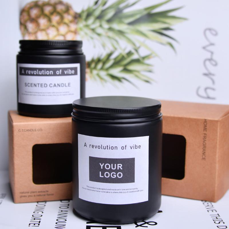Black Covered Scented Candle Soy Wax Fragrance Retro Ghee Retro Style
