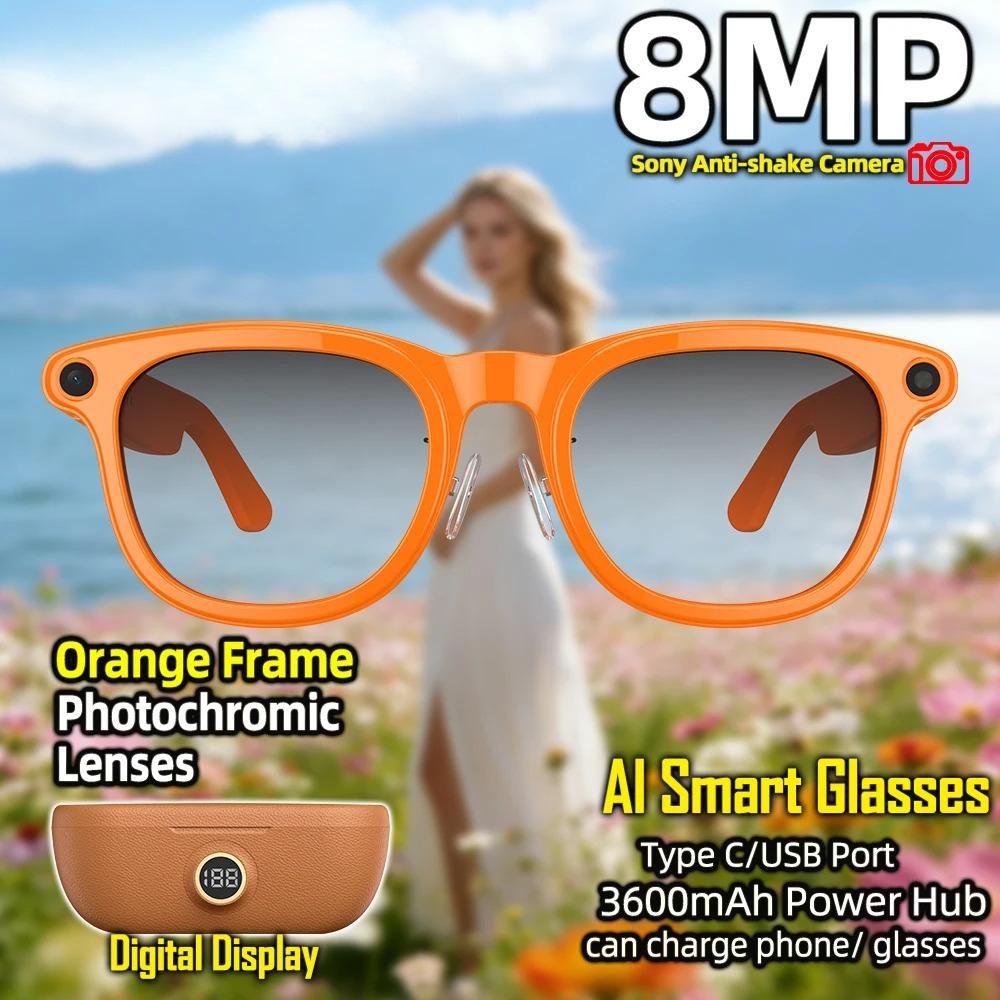 Nuovi Occhiali Intelligenti AI con Fotocamera Anti-shake a 6 Assi da 8MP, Riprese Video 1200P, Lenti Fotocromatiche, Power Bank da 220mAh con Display, Traduzione AI, Riproduzione Musicale