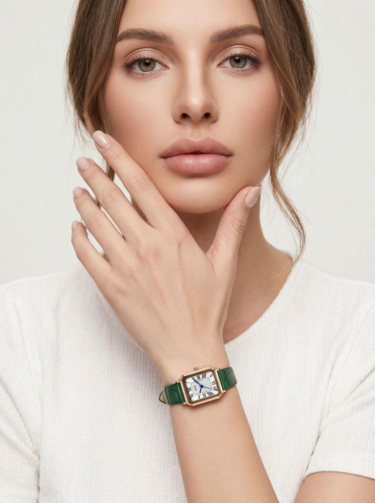 Gedi Women's Classic Roman Numeral Square Watch with Soft Genuine Leather Strap - Waterproof and Retro Style