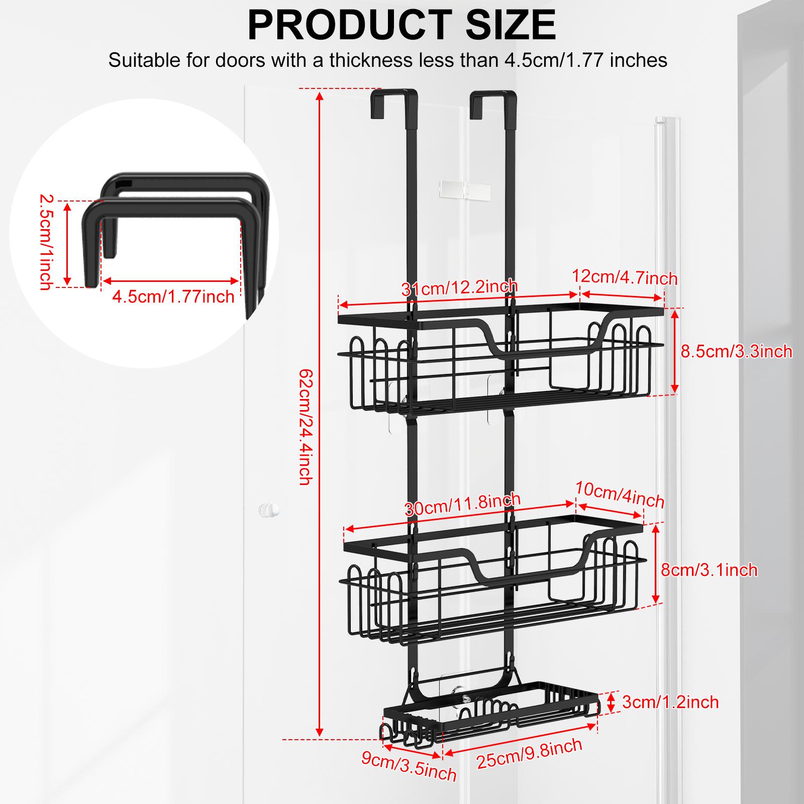 

Metal 3 Tier Shower Hanging Basket Rustproof Shower Hanging Organizer Shelf with Soap Holder No Drill Over The Door Shower Caddy 1PCS чорний