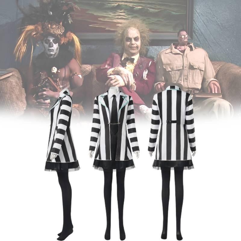 Beetlejuice 2 Cosplay Costume For Women Featuring Striking Black Polyester Blend Fabric