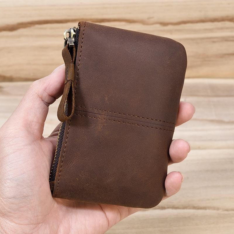 Men'S Crazy Horse Leather Change Bag Simple And Small Card Bag First Layer Cowhide Zipper Small Money Bag 9208