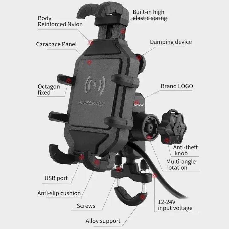 Motorcycle Bicycle Wireless Charger Phone Holder Stand 3.0 Quick Charging Gps Moto Cellphone Handlebar Mount For 4-7 Inch Phone