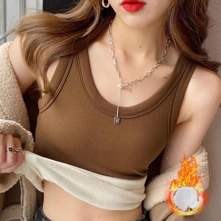 WTEMPO Winter Women Thermal Vest with Chest Pads Slim Fit Elastic Sleeveless Bottoming Tank Top