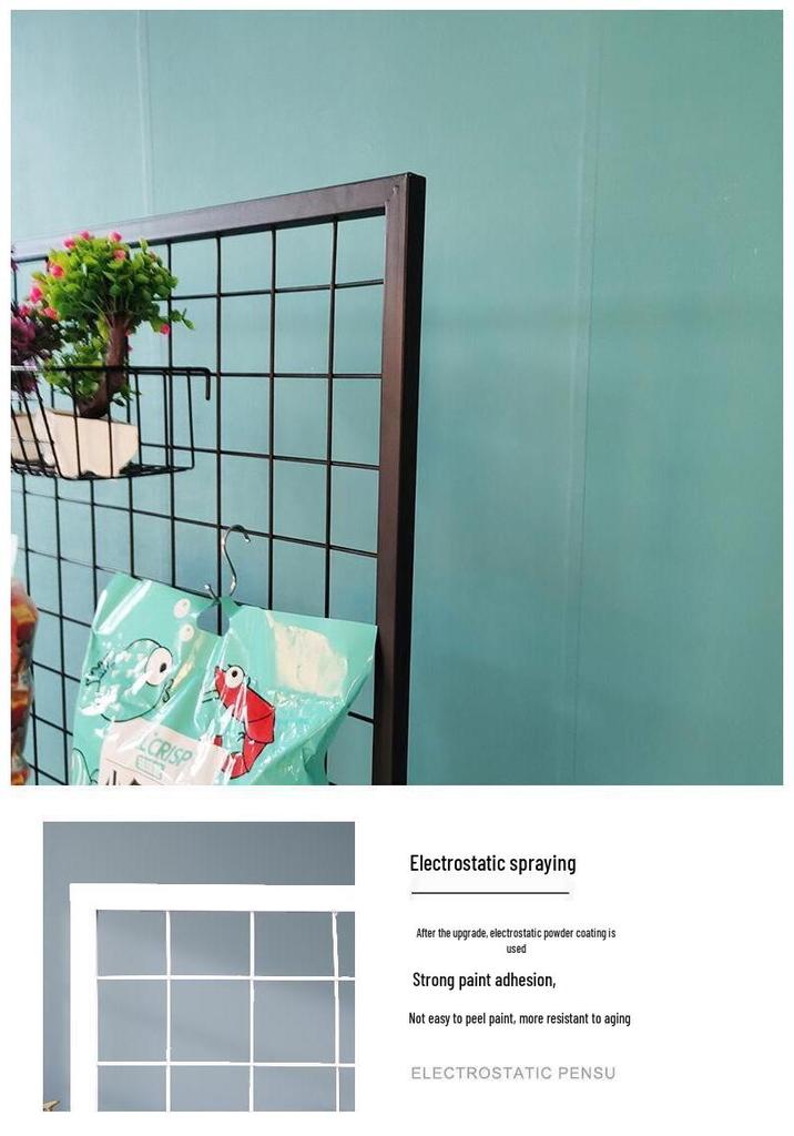 Double-Sided Wire Mesh Grid Rack: Floor-Standing Wrought Iron Display for Supermarkets, Exhibitions, Street Stalls, and Storage.