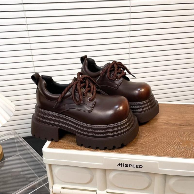 

Thick-soled big-headed small leather shoes for women s autumn and winter new lace-up derby shoes, small people increase in height 40
