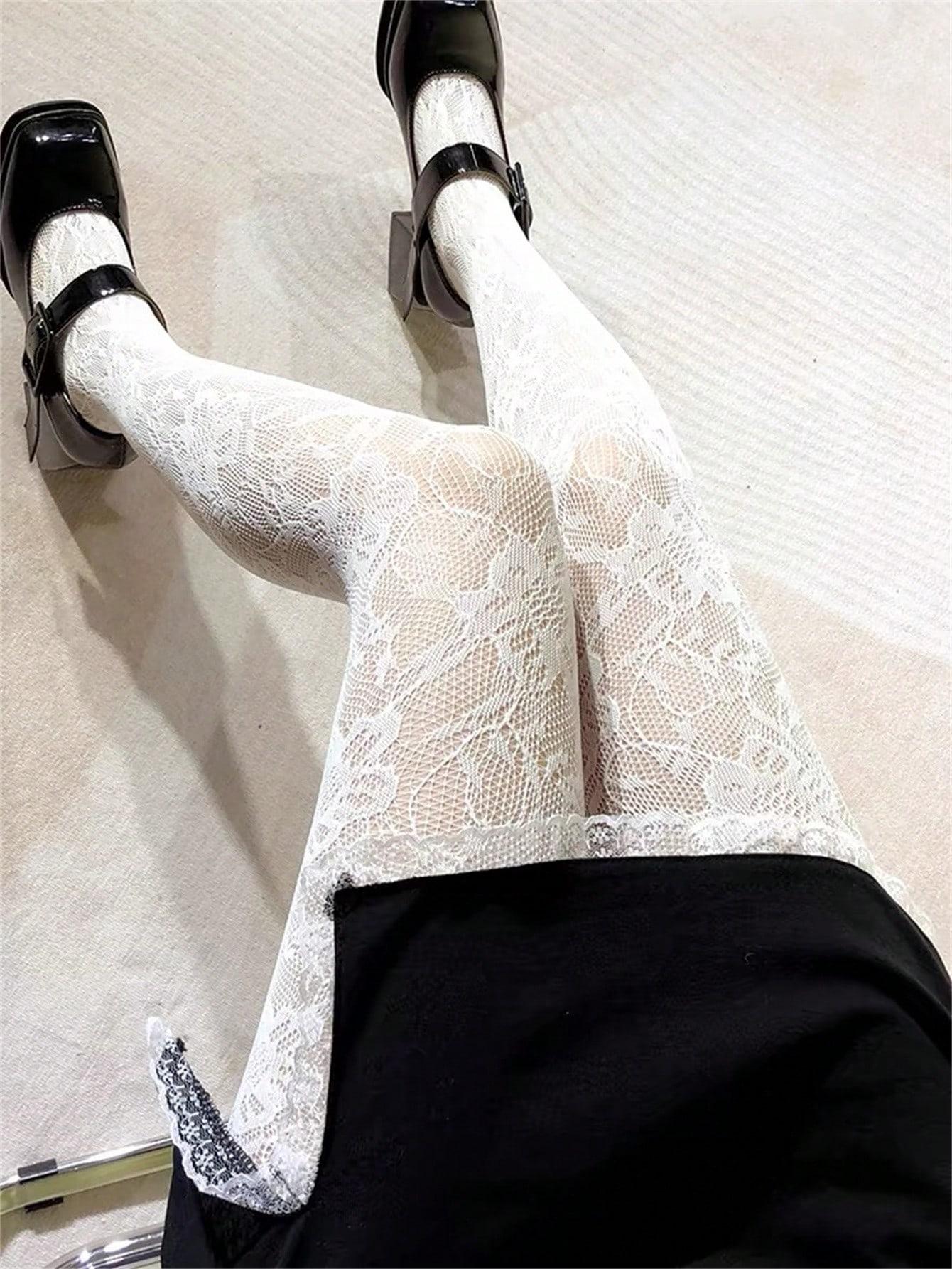 

1 Pc Women S Black Summer New Style Sunflower Cutout Fishnet Pantyhose, Sexy Hot Girl Style, Party Exclusive One Size