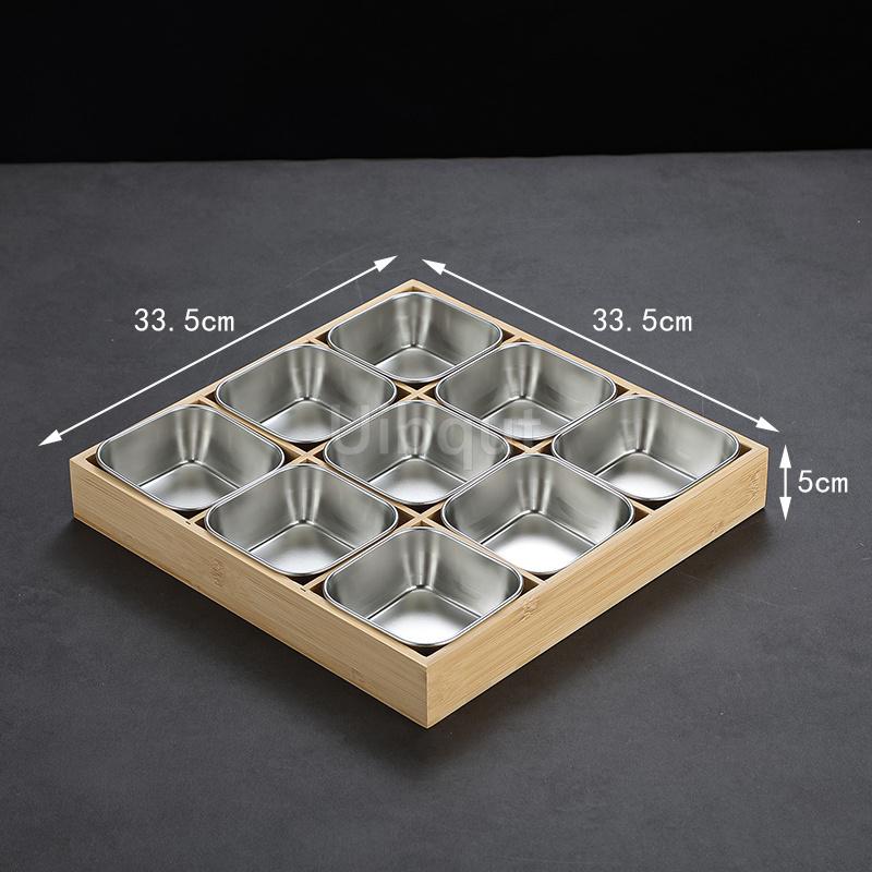 Creative Nine Palace Tableware Hotpot Restaurant Barbecue Restaurant Divided Food Sauce Dish Set Plate Platter Bamboo Wood Box