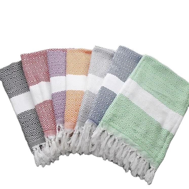 High Quality Custom Logo Printed Striped Quick-Dry Eco-Friendly 100% Cotton Turkish Beach Towels with Tassel 90x180cm&299 and Below