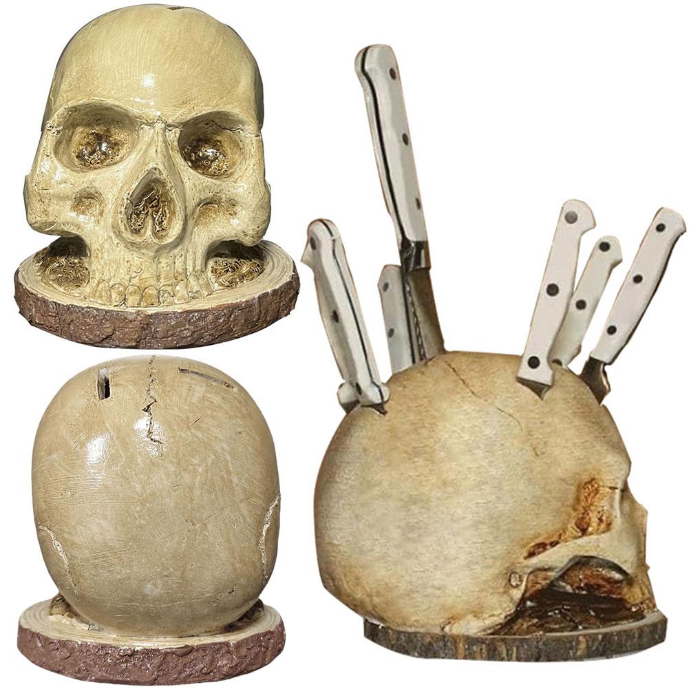 13/25cm Skull Knife Holder Resin Scary Storage Rack Creative Horror Skull Knife Rack Halloween for Home Party Decoration